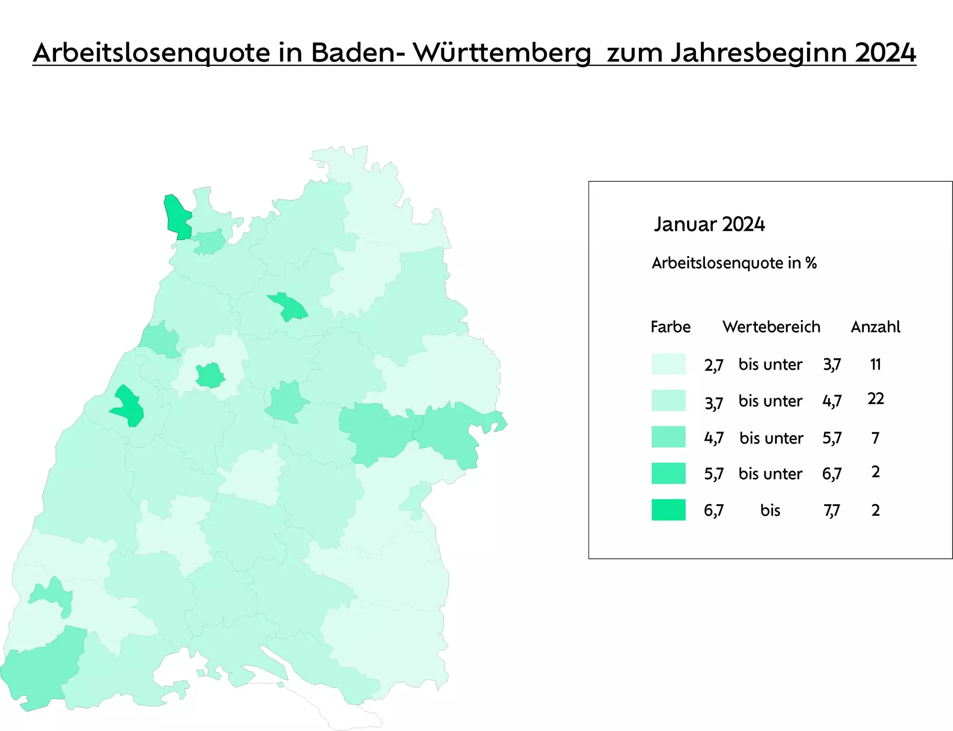 Arbeitslosenquote in Baden-Württemberg zum Jahresbeginn 2024